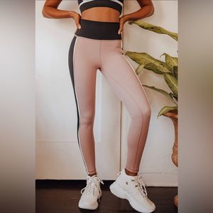 Ivy Beige Multi Color Block High-Impact Leggings Anthropologie Brand All Fenix L